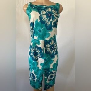 Express Sz 7/8 Blue Teal Floral Pencil Dress Slits